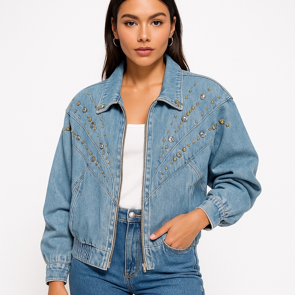 PADO California Vintage 1980s Studded Denim Bomber